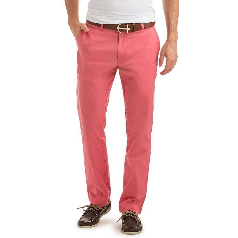 Vineyard Vines Mens Breaker Pants 30x34 Solid Pink Cotton Trousers